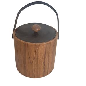 Vintage Irvinware Mid Century Faux Wood Ice Bucket with Handle & Lid